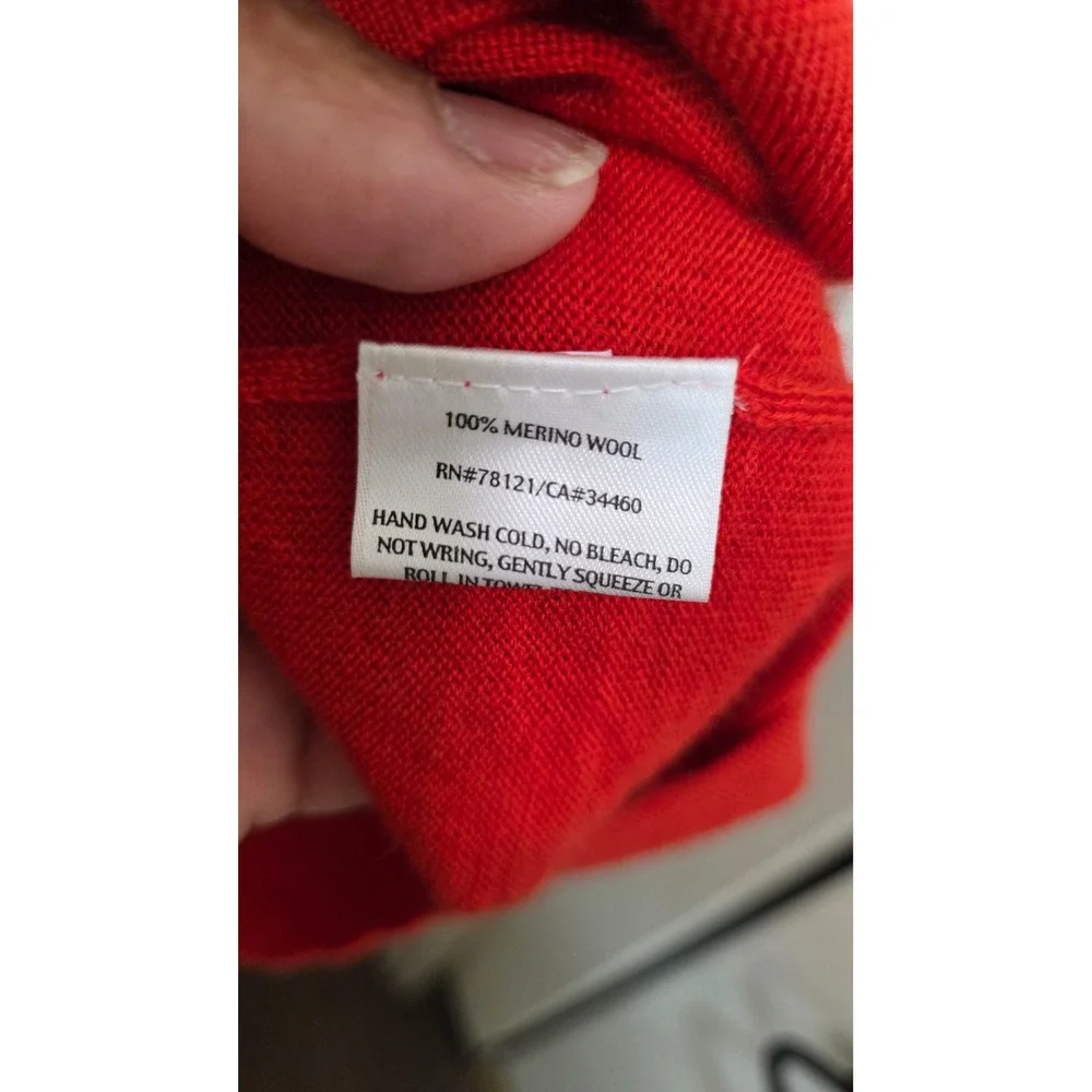 Eileen Fisher Cardigan‎ Womens Medium Red Merino Wool Longline V-Neck Sweater